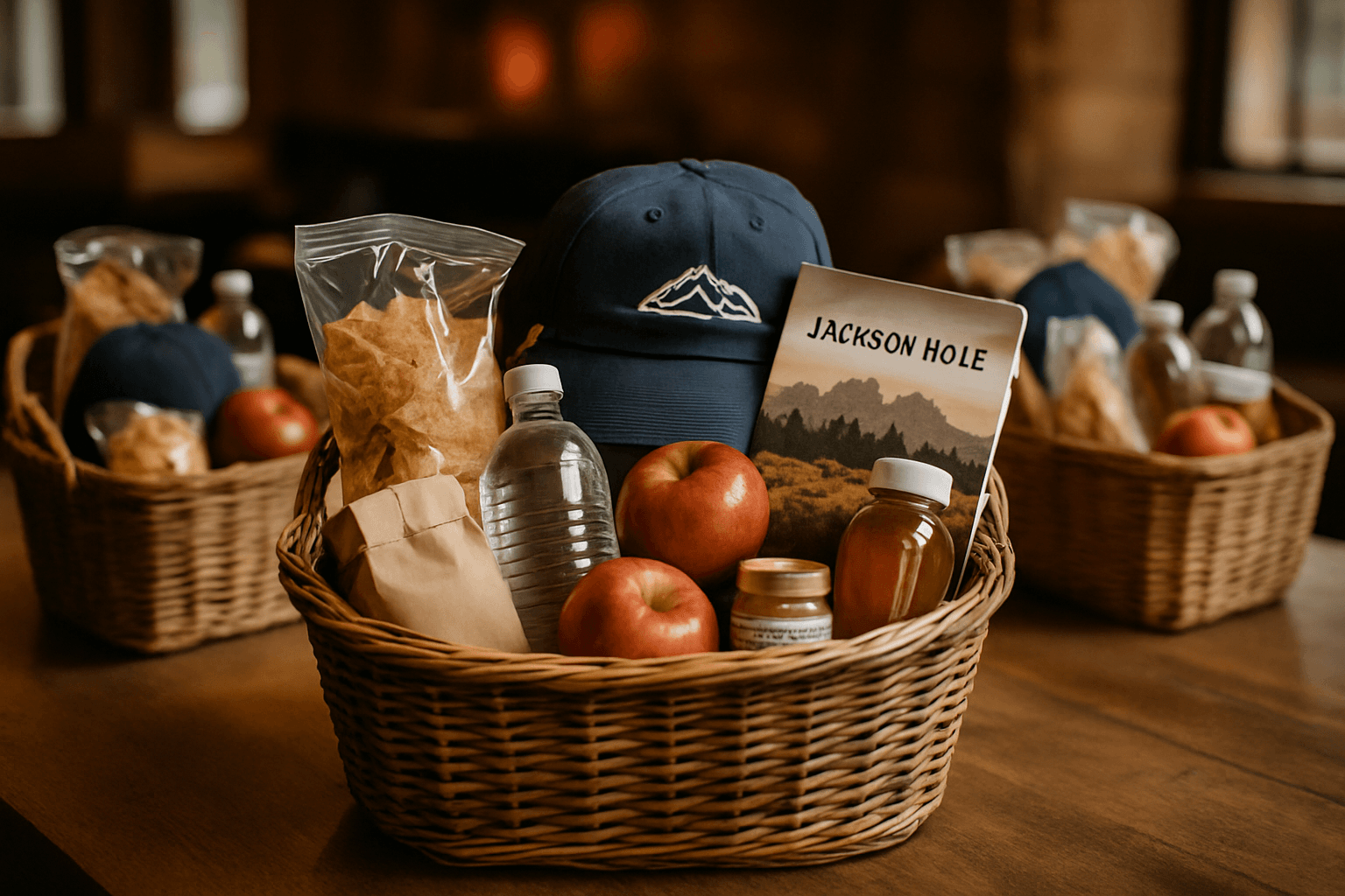 Professional photograph illustrating rehearsal dinner welcome baskets — cover image for "The Rehearsal Dinner Gift Guide: Welcome Baskets for Out-of-Town Wedding Guests Arriving in Jackson Hole" on Jackson Hole Gift Baskets