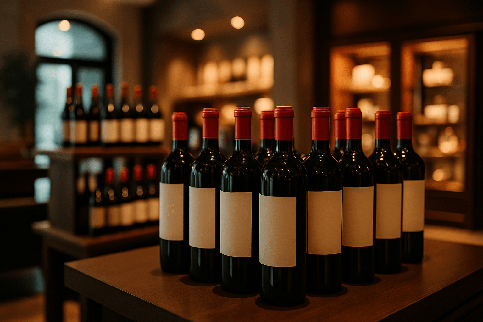 Professional photograph illustrating wine bottles displayed in an elegant retail setting — cover image for "How the U.S. Wine Tariff Reversals Could Shift Jackson Hole's Luxury Gifting Market" on Jackson Hole Gift Baskets