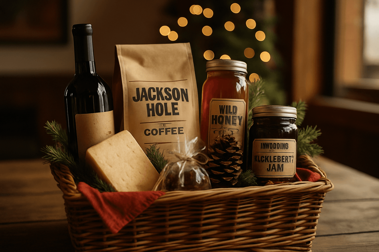 Professional photograph illustrating Jackson Hole holiday gift basket — cover image for "10 Jackson Hole Holiday Gift Basket Themes Featuring Wyoming Products for Out-of-State Shipping" on Jackson Hole Gift Baskets