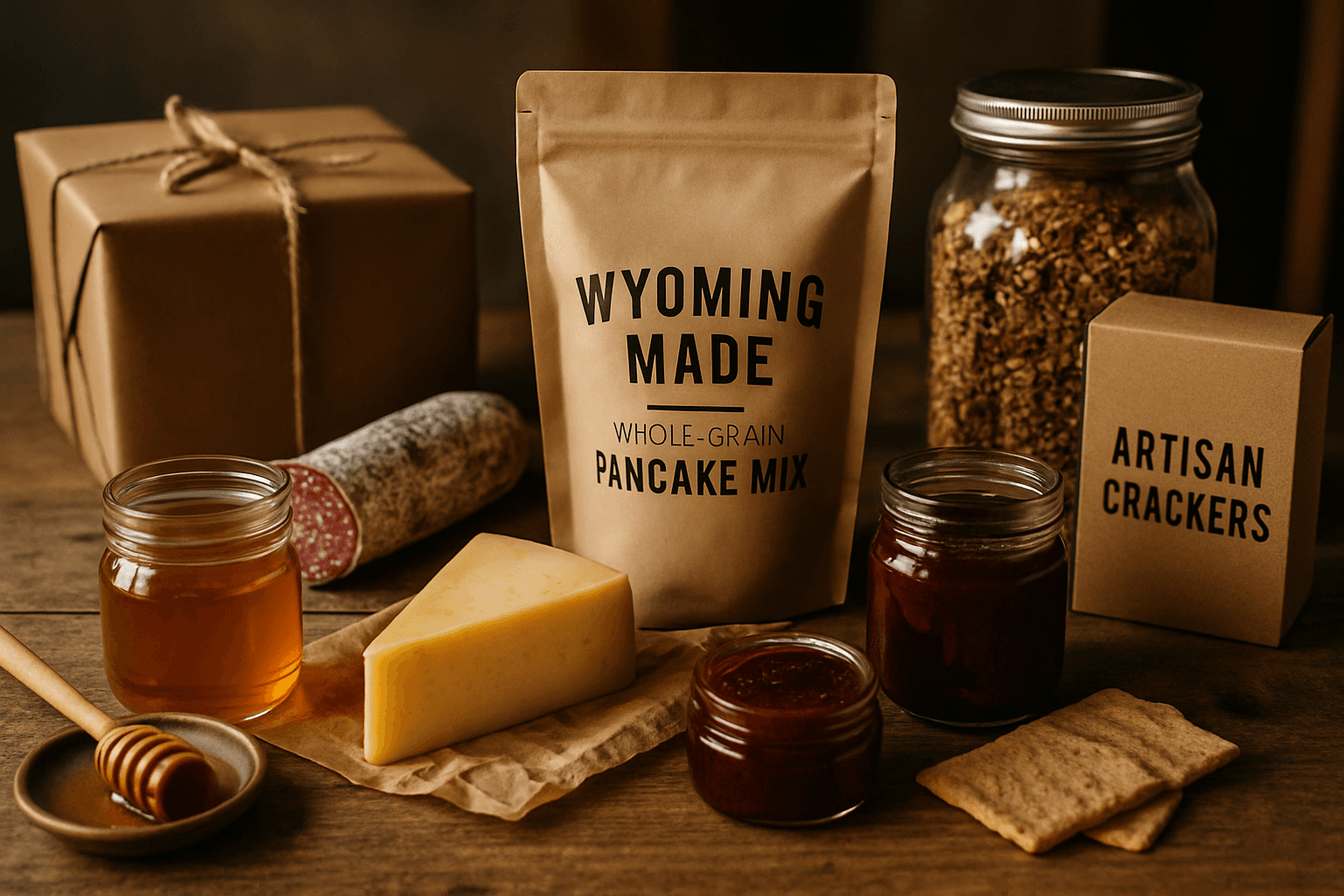 Professional photograph illustrating wyoming made gourmet food gifts — cover image for "10 Wyoming Artisan Food Producers Transforming Jackson Hole Gift Curation in 2026" on Jackson Hole Gift Baskets