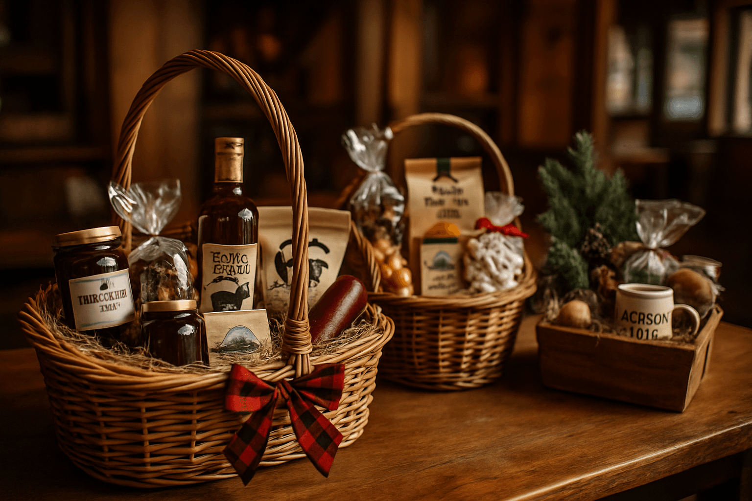 Professional photograph illustrating Jackson Hole holiday gift baskets — cover image for "7 Jackson Hole Holiday Gift Basket Themes Visitors Actually Order" on Jackson Hole Gift Baskets