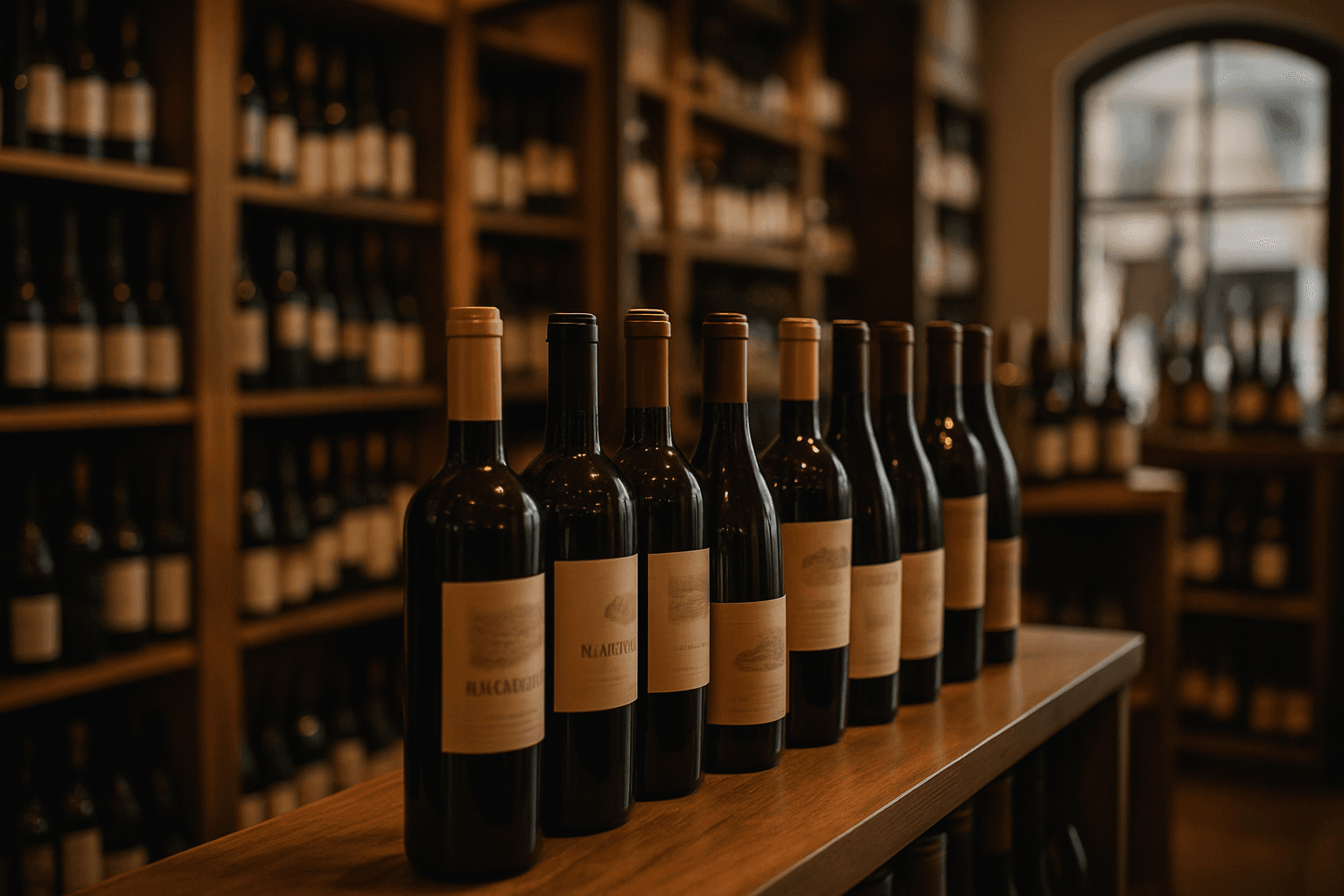 Professional photograph illustrating wine bottles displayed in an elegant retail setting — cover image for "8 Jackson Hole Wine and Spirit Tasting Room Experiences Corporate Event Planners Can Add to Retreat Agendas in 2026" on Jackson Hole Gift Baskets